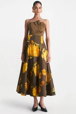 Floral Printed Cotton Parker Skirt in Chocolate Multi