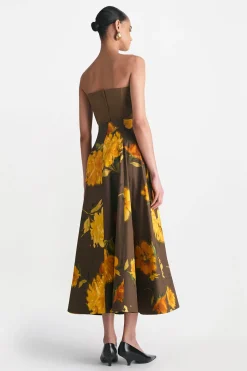 Floral Printed Cotton Parker Skirt in Chocolate Multi