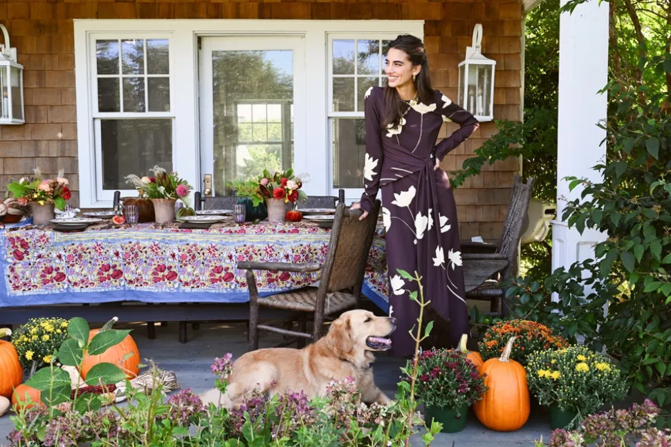 Floral Printed Crepe Long Sleeve Tie Waist Dress in Cocoa & Sunlight