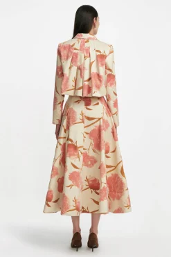 Floral Velvet Cropped Tucked Jacket in Pink Multi