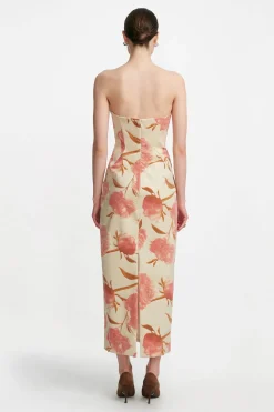 Floral Velvet Draped Bust Sheath in Pink Multi