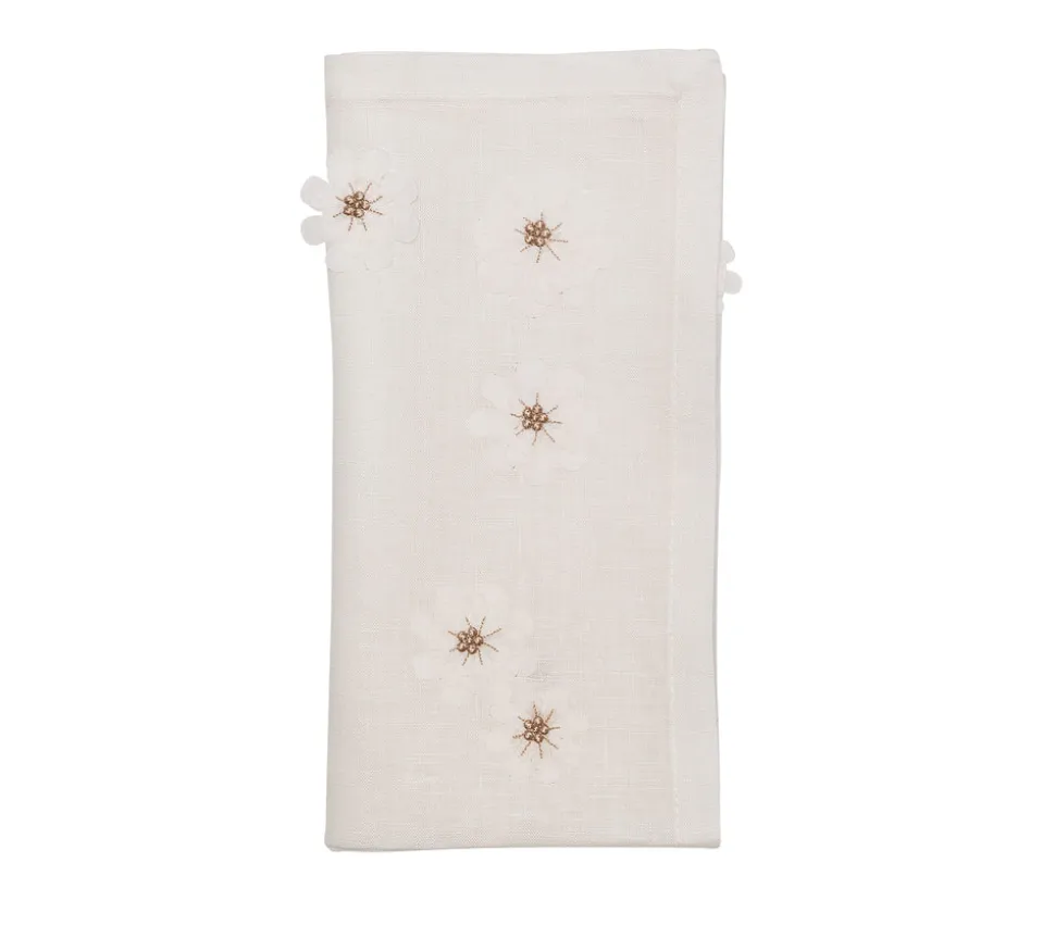 Florette Napkin in White & Natural, Set of 4