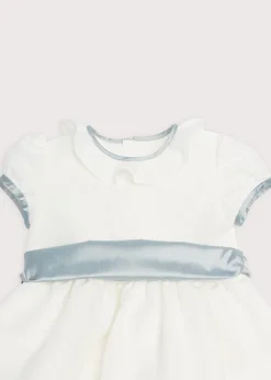Flower Girl Dress in Ivory with Blue Silk Sash