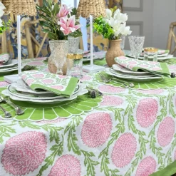 Flowers & Vines Tablecloth in Pink and Green