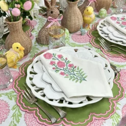 Flowers & Vines Tablecloth in Pink and Green