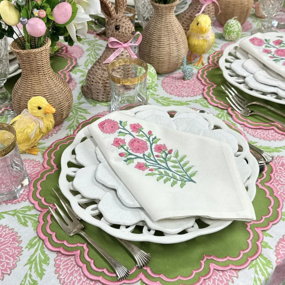 Flowers & Vines Tablecloth in Pink and Green