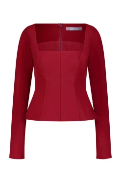 Fluid Crepe Long Sleeve Hadley Top in Wine