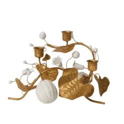 Forest Walk Pumpkin & Vine Triple Candlestick Holder in Gold
