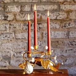 Forest Walk Pumpkin & Vine Triple Candlestick Holder in Gold