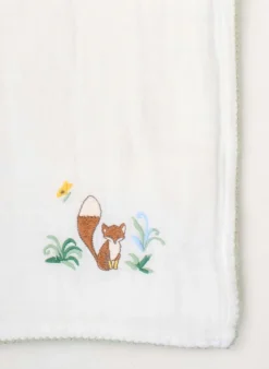 Fox Embroidered Shawl Blanket