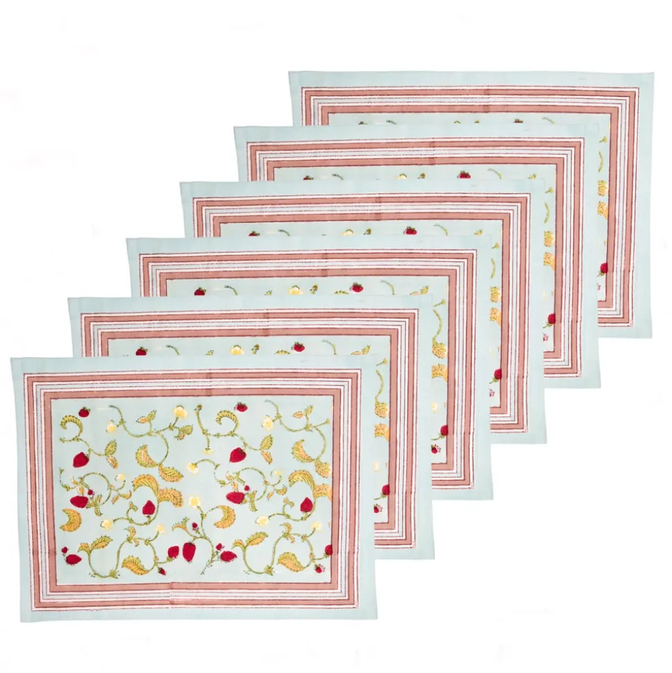 Fraises des Bois Mats in Blue, Set of 6