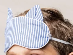 French Blue Seersucker Kitty Eye Mask