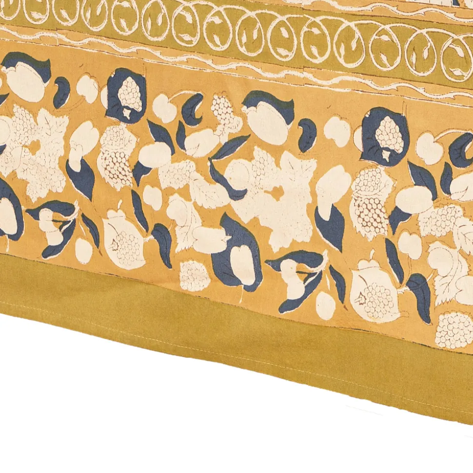 French Tablecloth Forest Harvest Mustard & Blue
