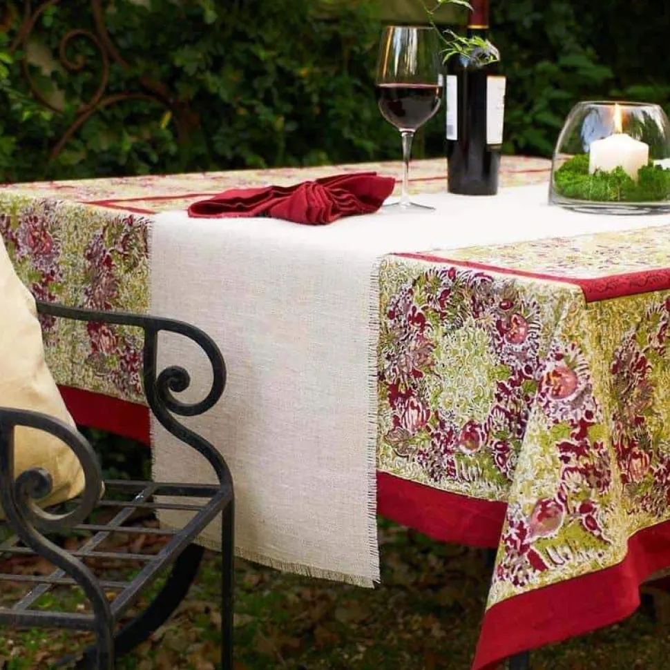 French Tablecloth Winter Garden Wreath Red & Green