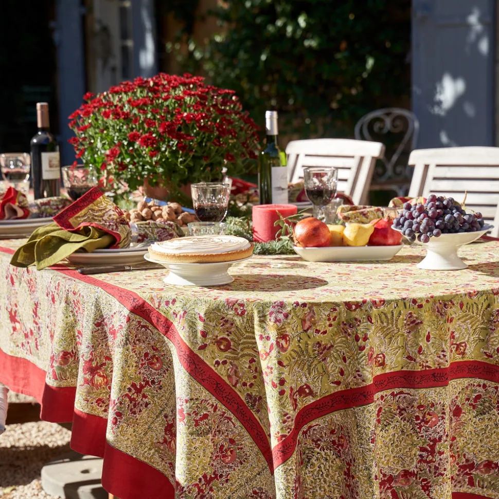 French Tablecloth Winter Garden Wreath Red & Green