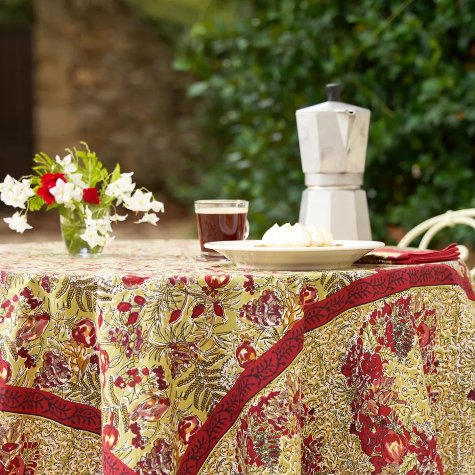 French Tablecloth Winter Garden Wreath Red & Green