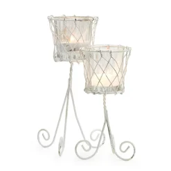 French Wireworks Decorative Posy Holder White Metal Finish, Set of 2