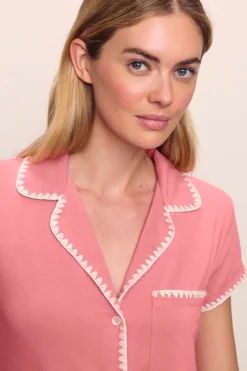 Frida Shortie PJ Set in Sunkissed Coral/Ivory