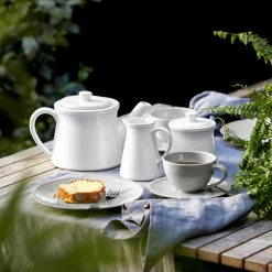 Friso Collection Teacups & Saucers in White, Set of 6