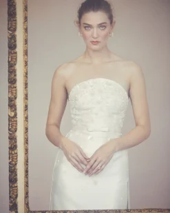 Gabi Gown in Ivory Silk Wool with Ivory Meadow Embellishment
