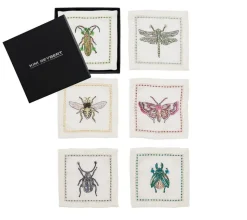 Garden Party Cocktail Napkins in White & Multi, Set of 6 in a Gift Box