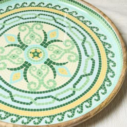 Garden View Hand-Crafted Wooden Round Trays with Enamel, Set of 2