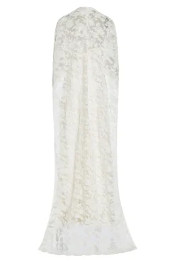 Garland Beaded White Lace Cape with Scalloped Hem