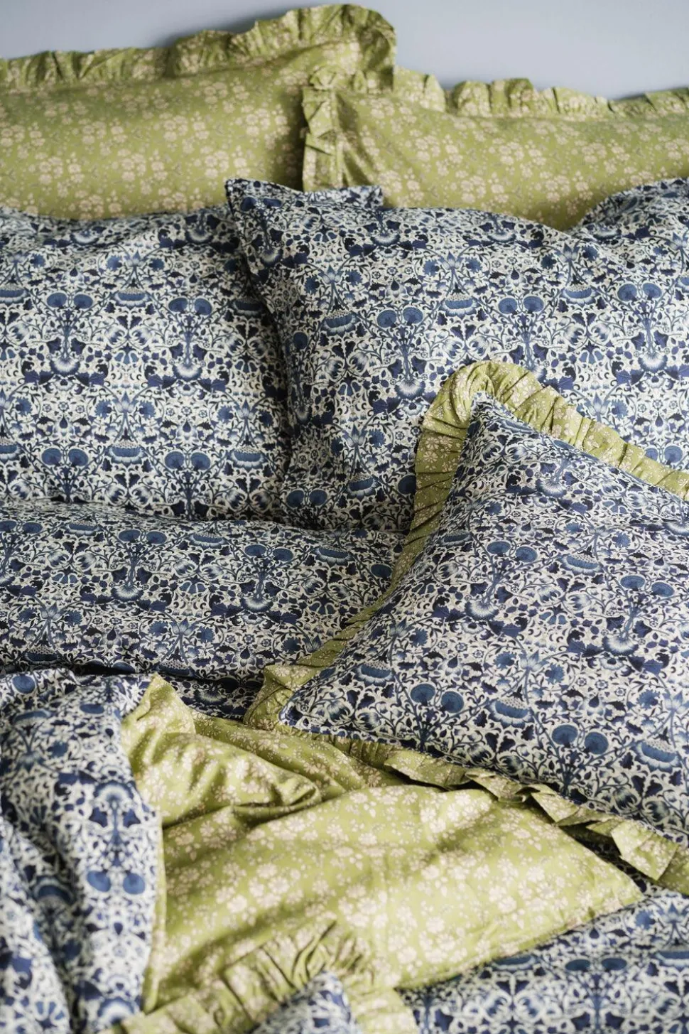 Gathered Edge Pillowcase Made With Liberty Fabric in Capel Pistachio