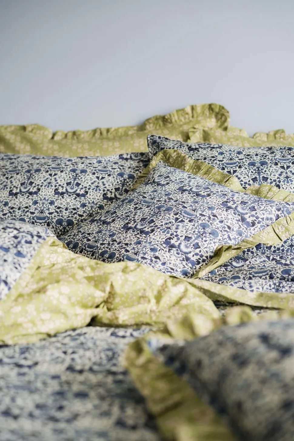 Gathered Edge Pillowcase Made With Liberty Fabric in Capel Pistachio