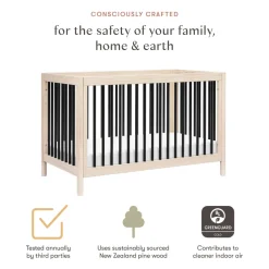 Gelato 4-in-1 Convertible Crib with Toddler Bed Conversion Kit in Washed Natural & Black