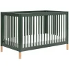 Gelato 4-in-1 Convertible Crib with Toddler Bed Conversion Kit in Forest Green with Vegan Blonde Leather Feet