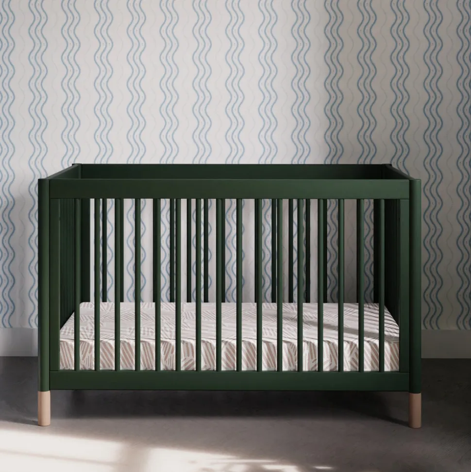 Gelato 4-in-1 Convertible Crib with Toddler Bed Conversion Kit in Forest Green with Vegan Blonde Leather Feet
