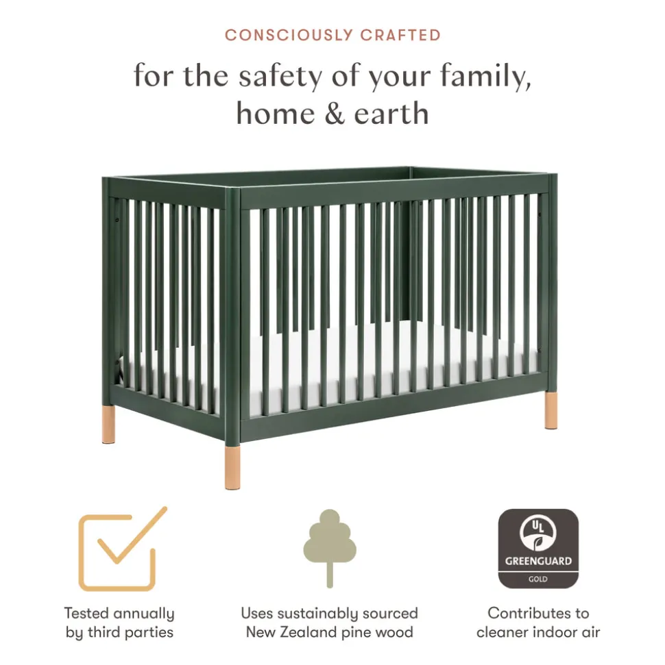 Gelato 4-in-1 Convertible Crib with Toddler Bed Conversion Kit in Forest Green with Vegan Blonde Leather Feet