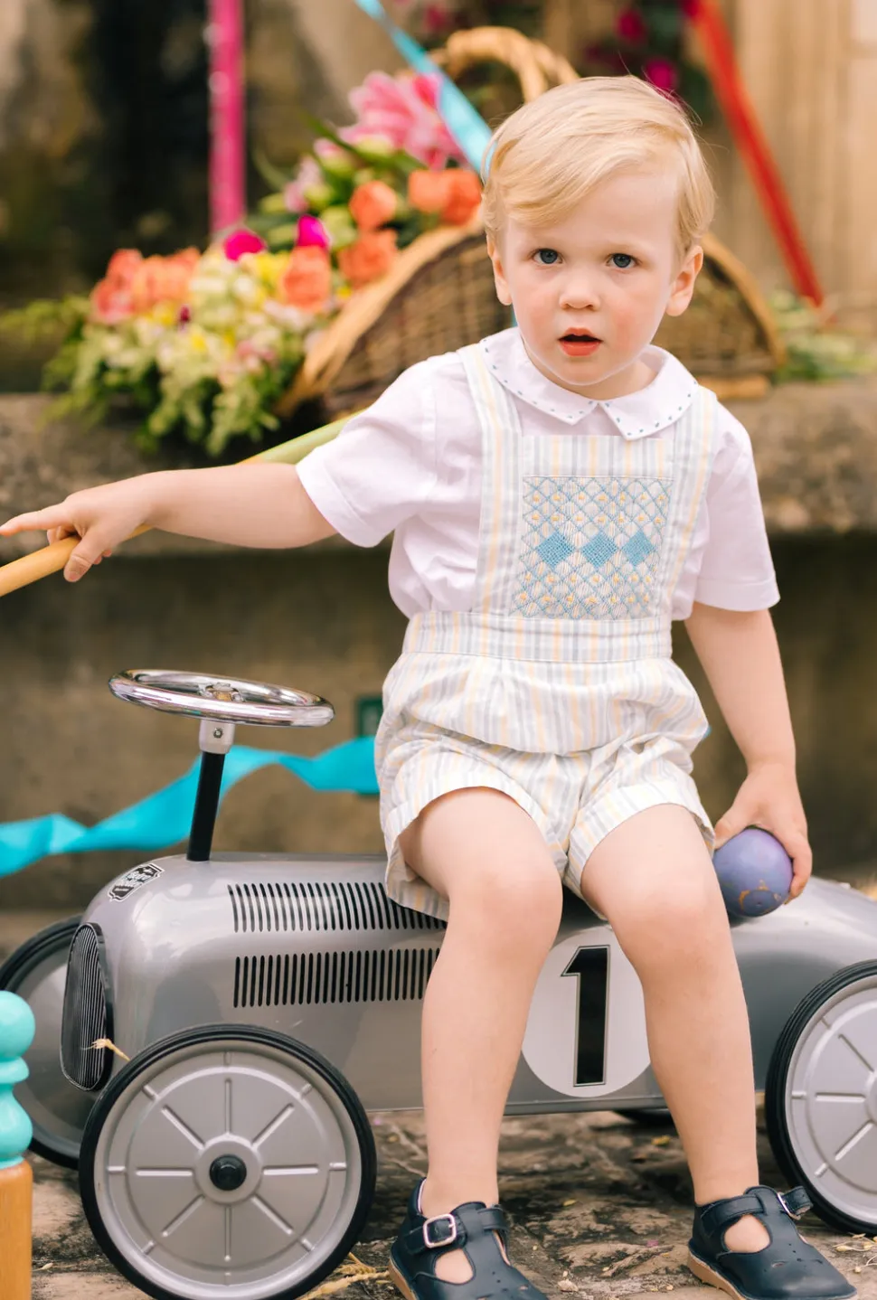 George Yellow Blue Stripe Overalls and Shirt