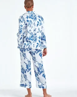 Gigi Chinoiserie Pajama Set in Blue & Ivory Porcelain