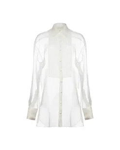 Gigi Tuxedo Shirt in White Organza