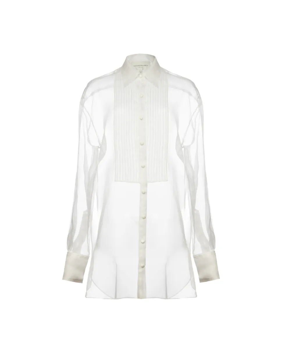 Gigi Tuxedo Shirt in White Organza