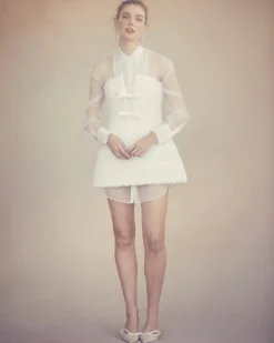Gigi Tuxedo Shirt in White Organza