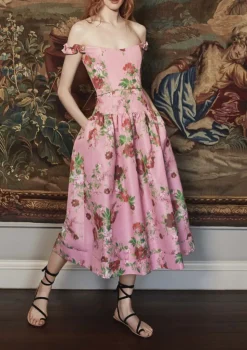 Giorgia Pink Floral Ikat Midi Dress