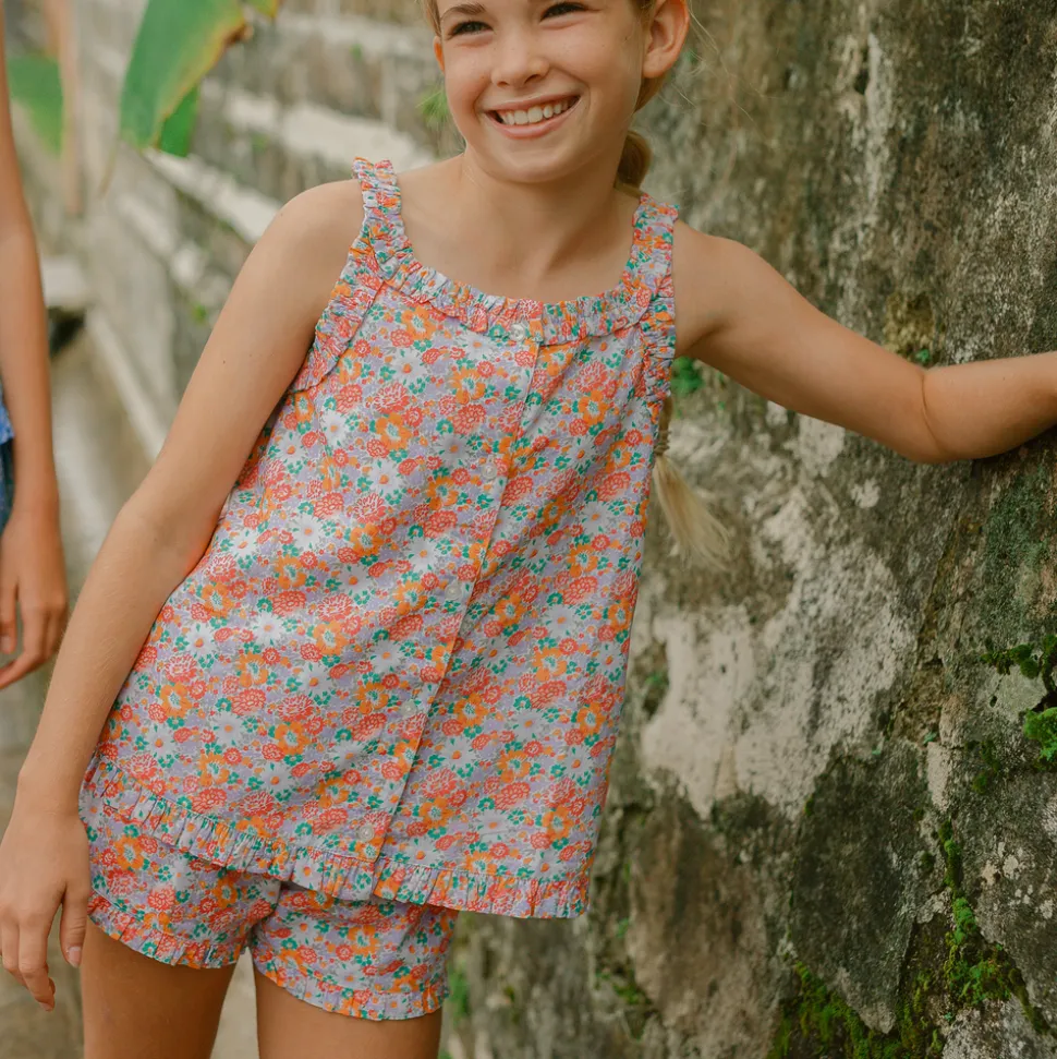 Girls Island Blossom Ruffle Tank And Short Set