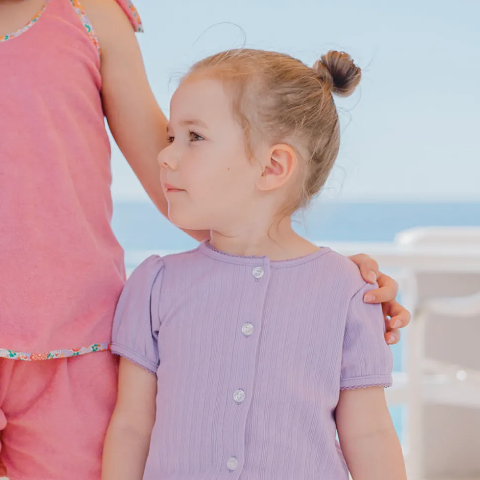 Girls Lavender Breeze Puff Sleeve Shirt