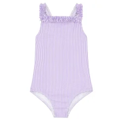 Girls Lavender Stripe Ruched Strap One Piece