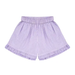 Girls Lavender Stripe Ruffle Shorts