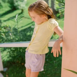 Girls Lavender Stripe Ruffle Shorts
