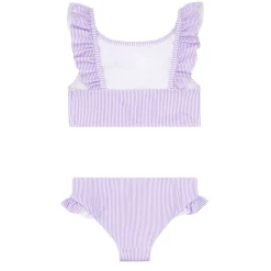Girls Lavender Stripe Ruffle Neck Bikini
