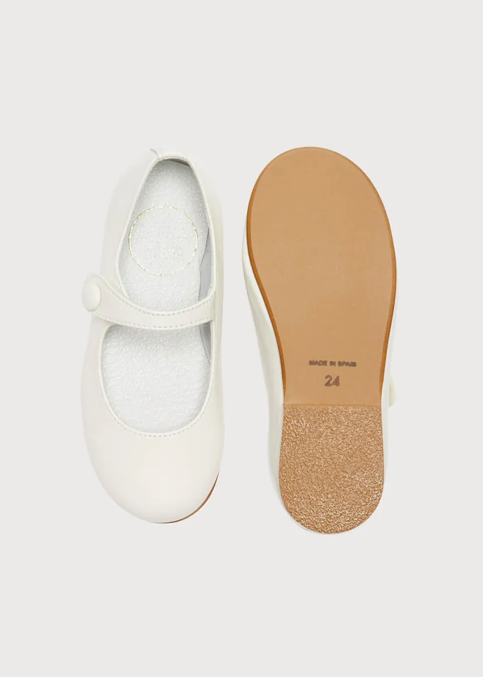 Girls Leather Mary Jane Shoes in Ivory