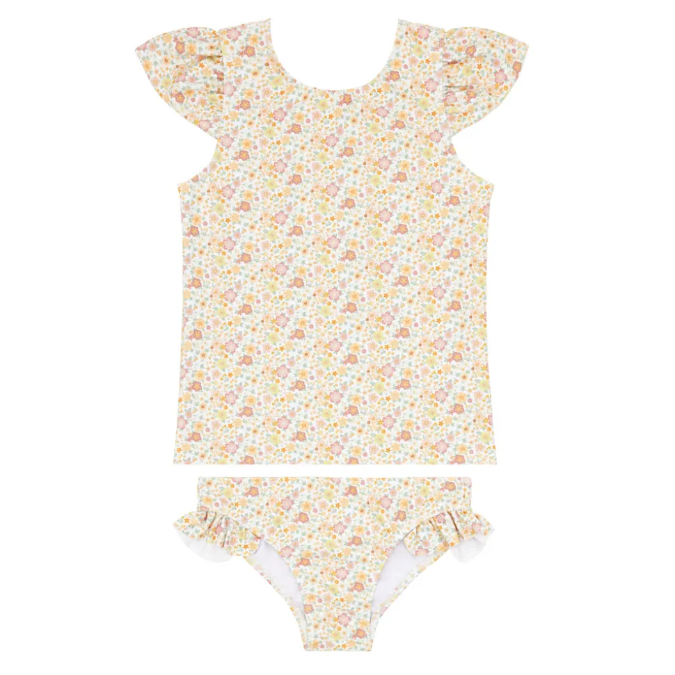 Girls Marigold Floral Short Sleeve Cup Sleeve Rashguard Set