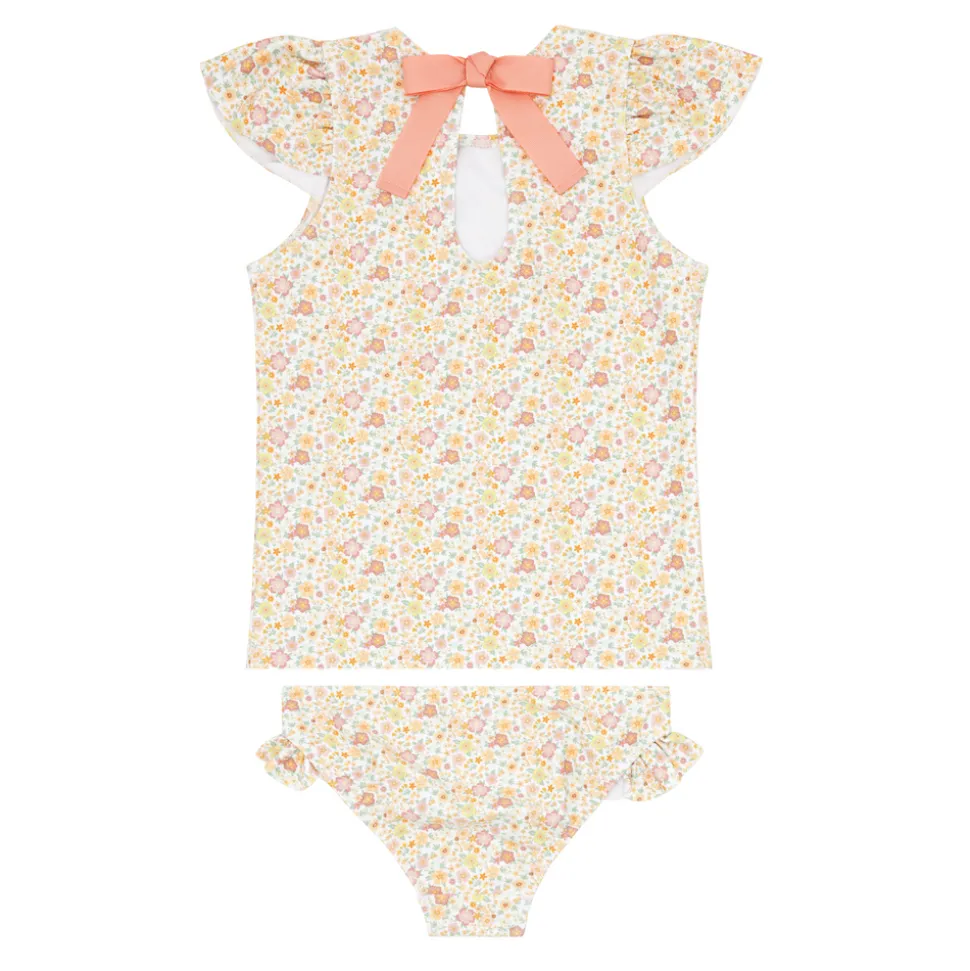 Girls Marigold Floral Short Sleeve Cup Sleeve Rashguard Set