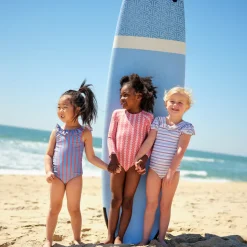 Girls Maritime Stripe Ruffle Collar One Piece