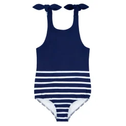 Girls Navy Breton Stripe Tie-Knot One Piece